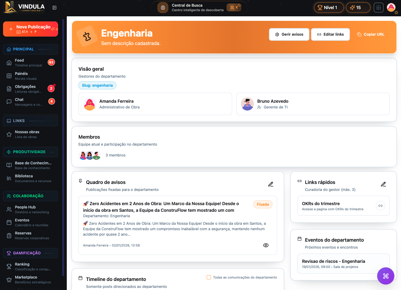 Comunicação interna organizada por áreas