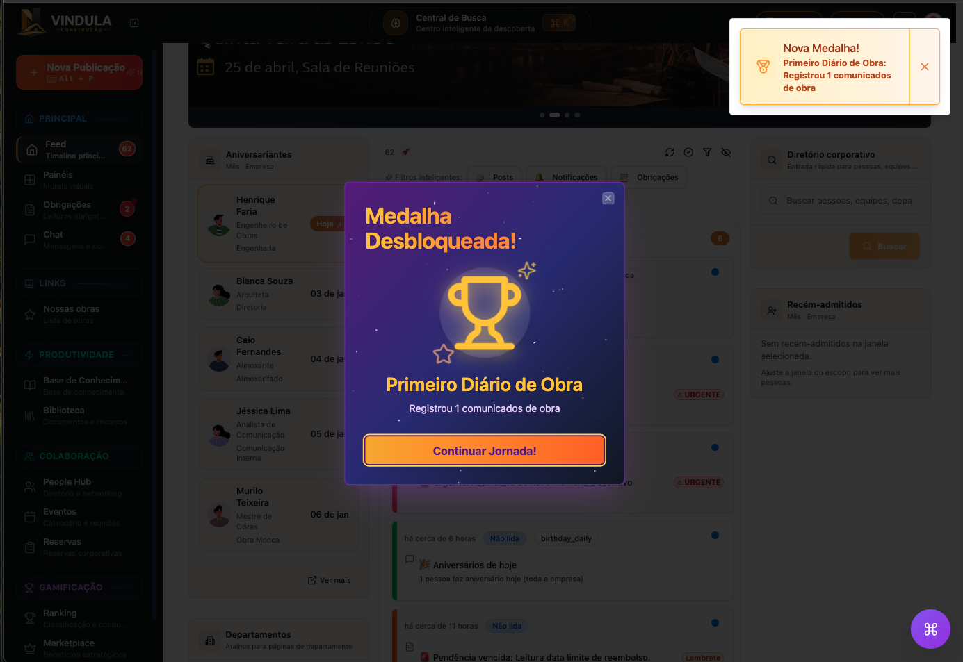 Progresso individual e nível do colaborador
