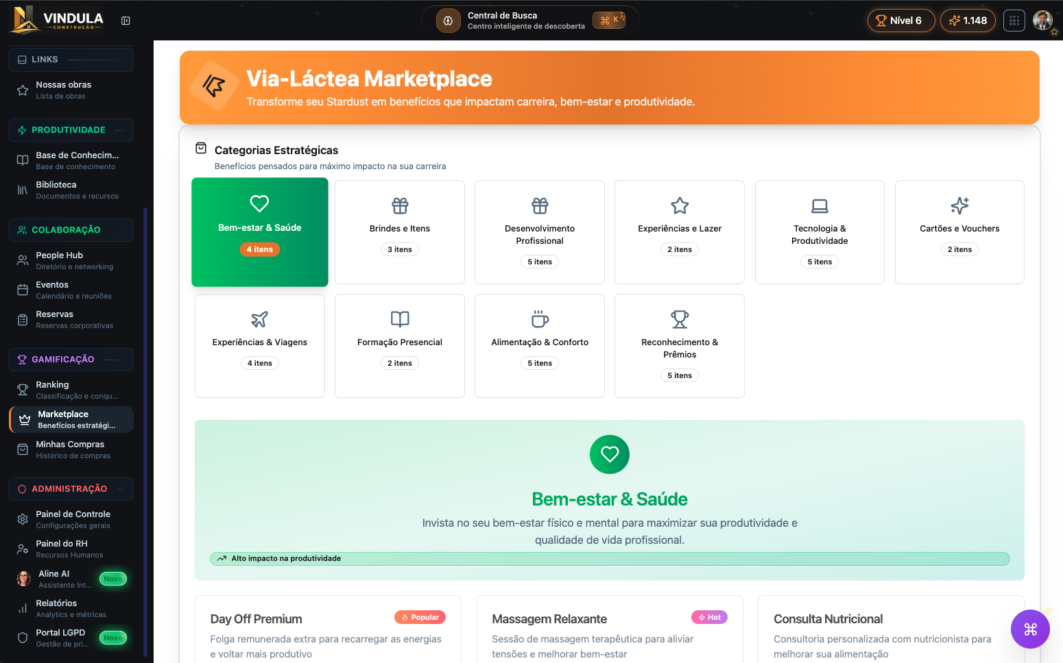 Marketplace interno para troca de recompensas