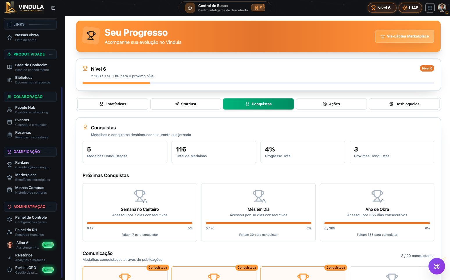 Medalhas e níveis associados a conquistas reais