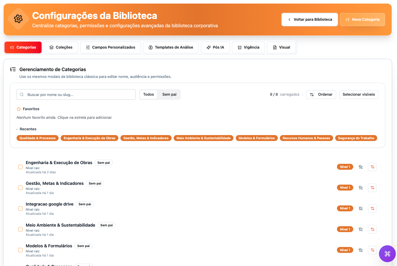 Configuração avançada da biblioteca corporativa