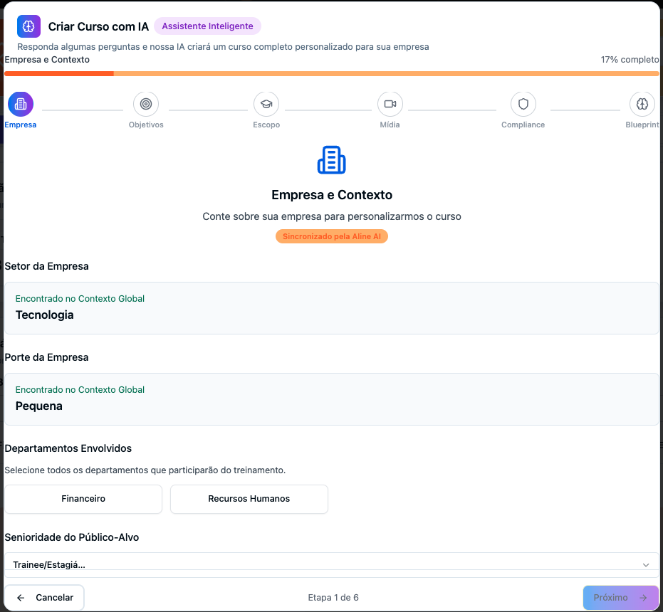 Criação de curso com IA