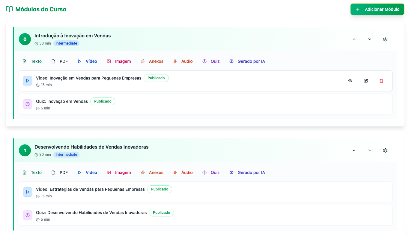 Módulos e conteúdos do curso